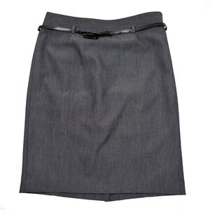 Kenneth Cole New York Dark Gray Vertical Pinstripe Belted Pencil Skirt 4 29x21"
